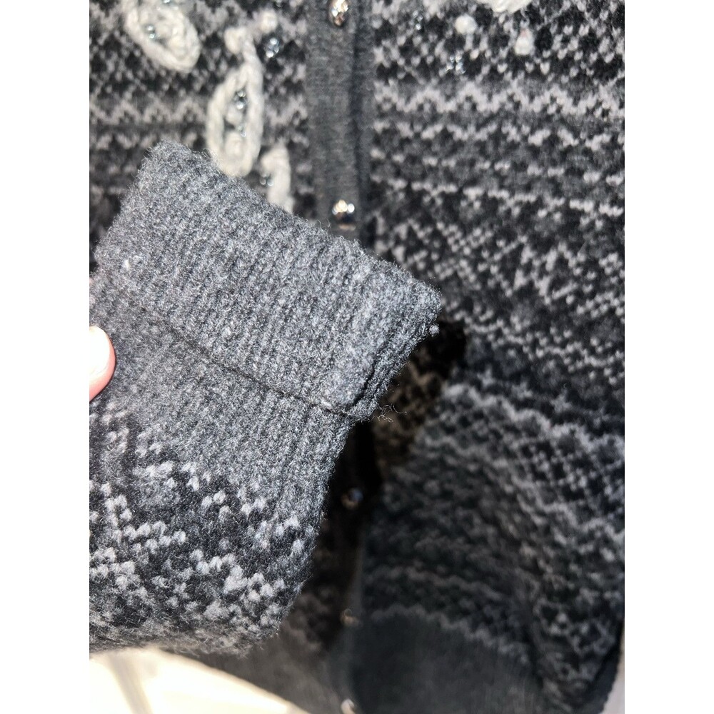Eddie Bauer Sweater Womens M Cardigan Grey Nordic Embroidered Lambswool Button - Picture 6 of 10